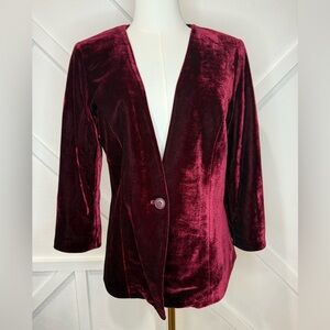 Kenzie Red Maroon Velvet One Button Blazer Size Medium